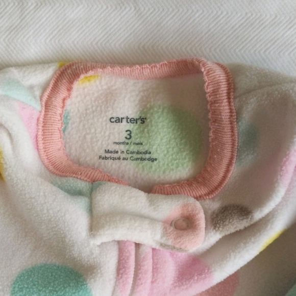 carter's pastel dot fleece zipper footie sleeper pajamas 3 months baby girl - Picture 4 of 5